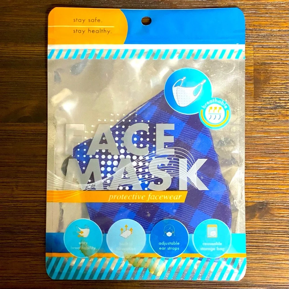 🟢 {3/$15} Blue Plaid Reusable Face Mask